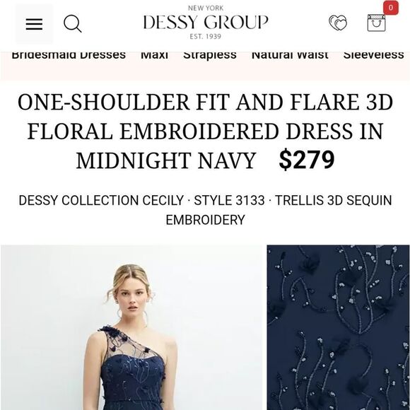 NWT Dessy Collection 3D Sequin Embroidery Dress Midnight Navy Blue Size 14 - Picture 14 of 15